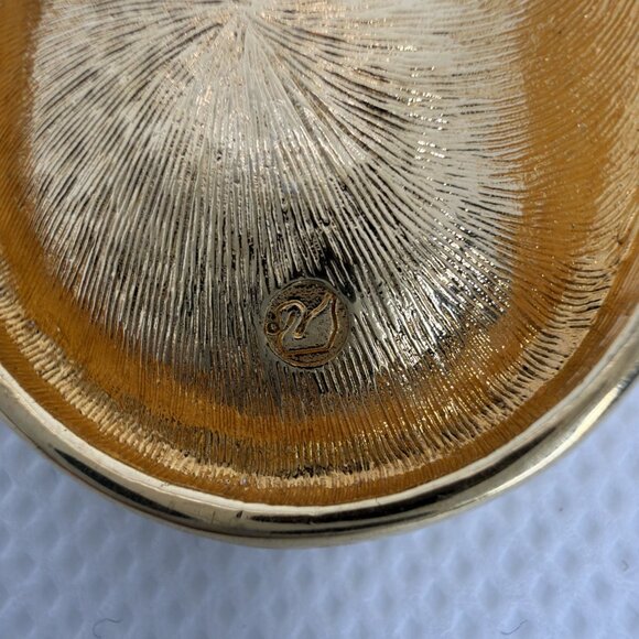 Swarovski Retired Peacock Brooch Vintage Gold Tone Red Crystal Swan Signed Rare - Picture 7 of 10